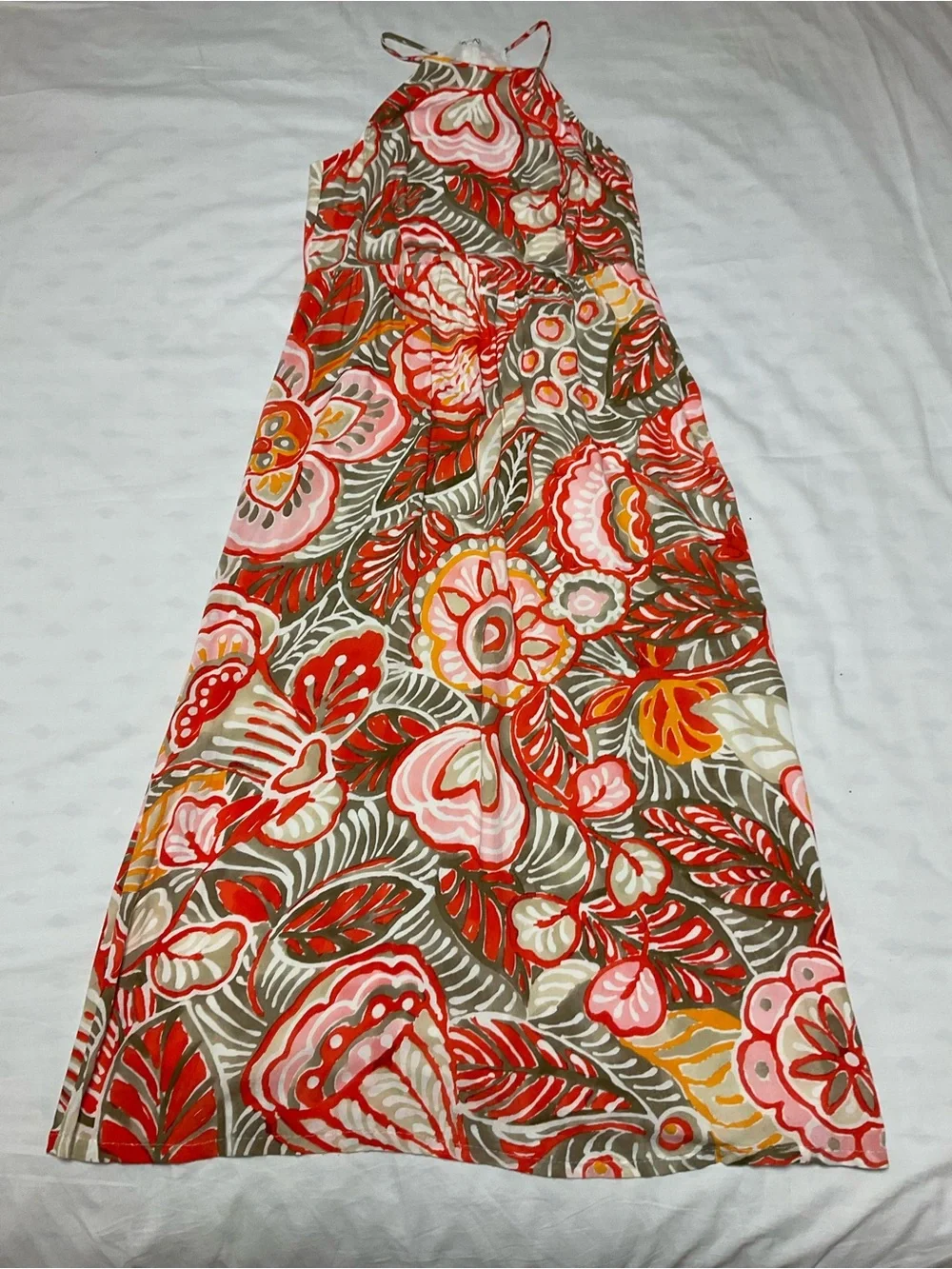 Ann Taylor Loft Tropical Floral Halter Maxi Dress Coral Orange Size 8